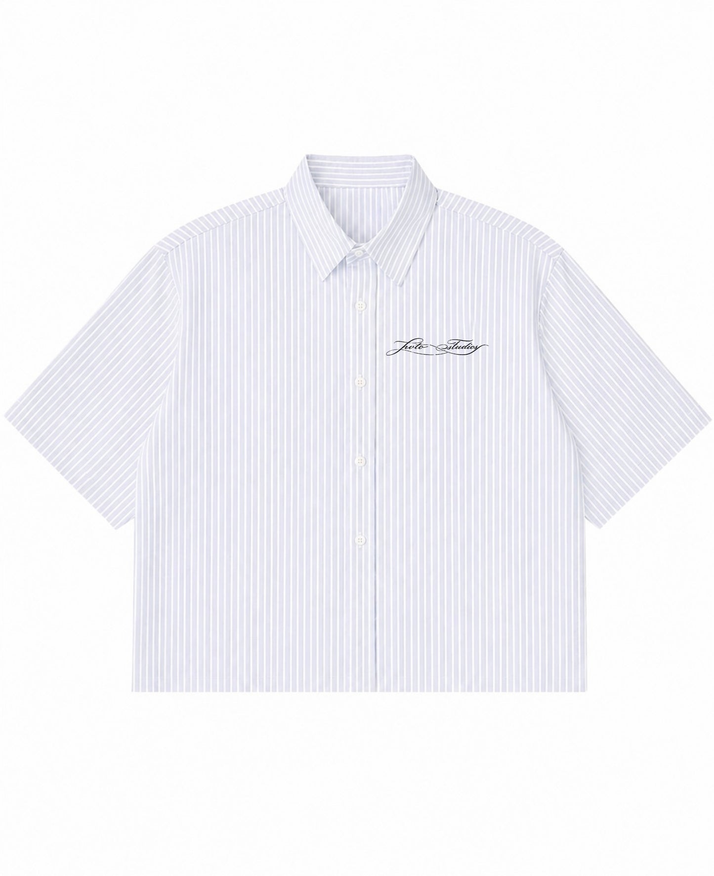 Blue Striped Oxford Boxy Shirt Front Design