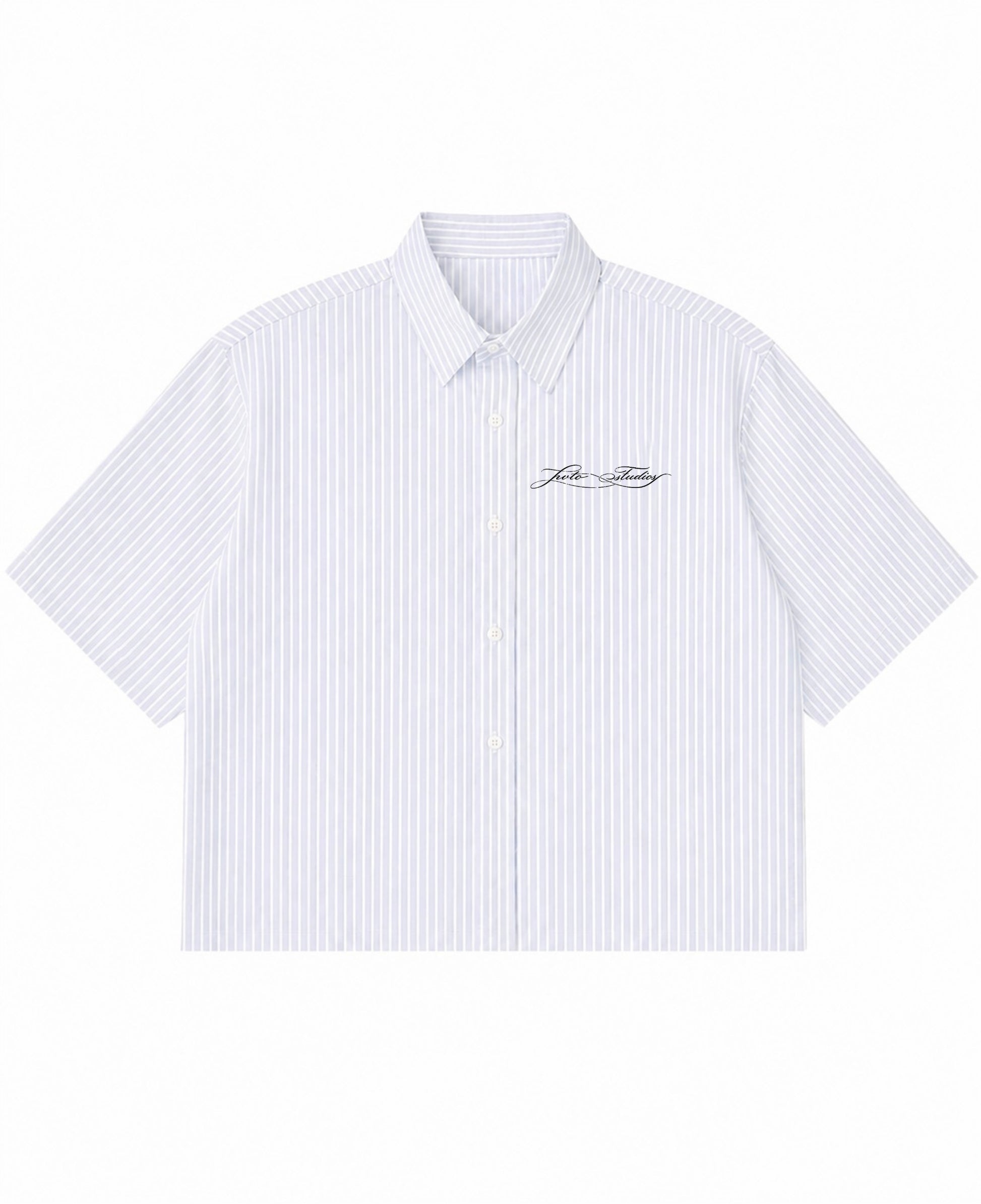 Blue Striped Oxford Boxy Shirt Front Design