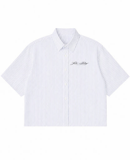 Blue Striped Oxford Boxy Shirt Front Design