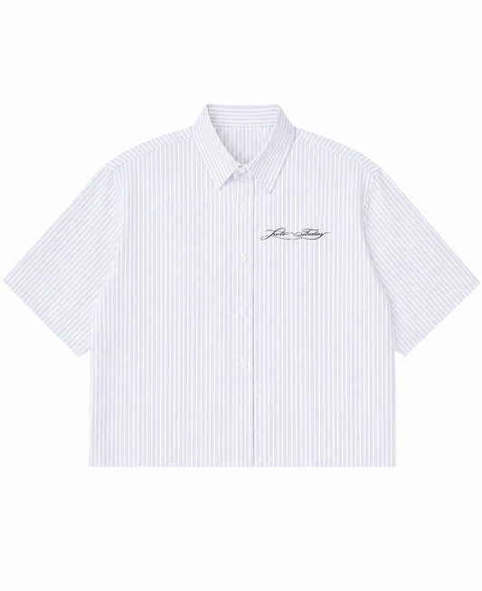 Blue Striped Oxford Boxy Shirt Front Design